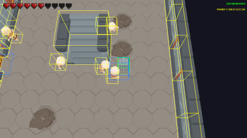Engine debug view showing collision volumes