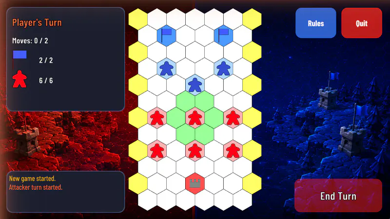 Gameplay: selected pieces highlight every legal move