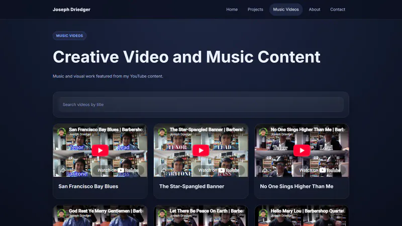 Music videos page