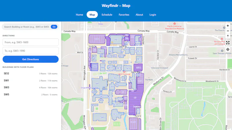 Campus overview with every mapped building
