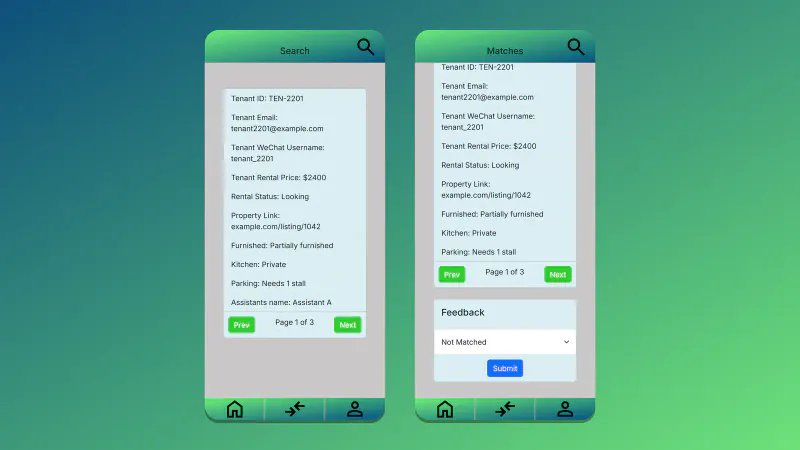 Searching tenants for a listing and recording match feedback